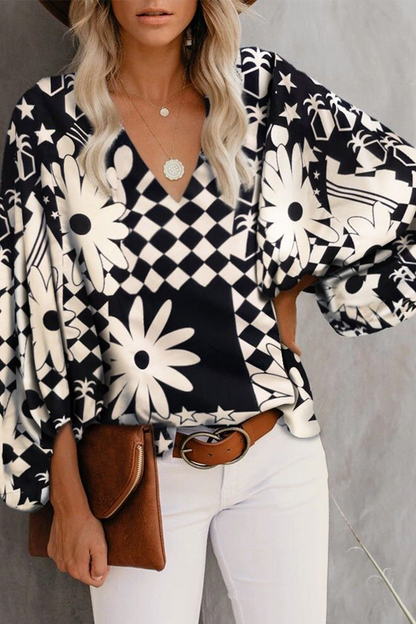 Print Basic V Neck Blouses(8 Colors)