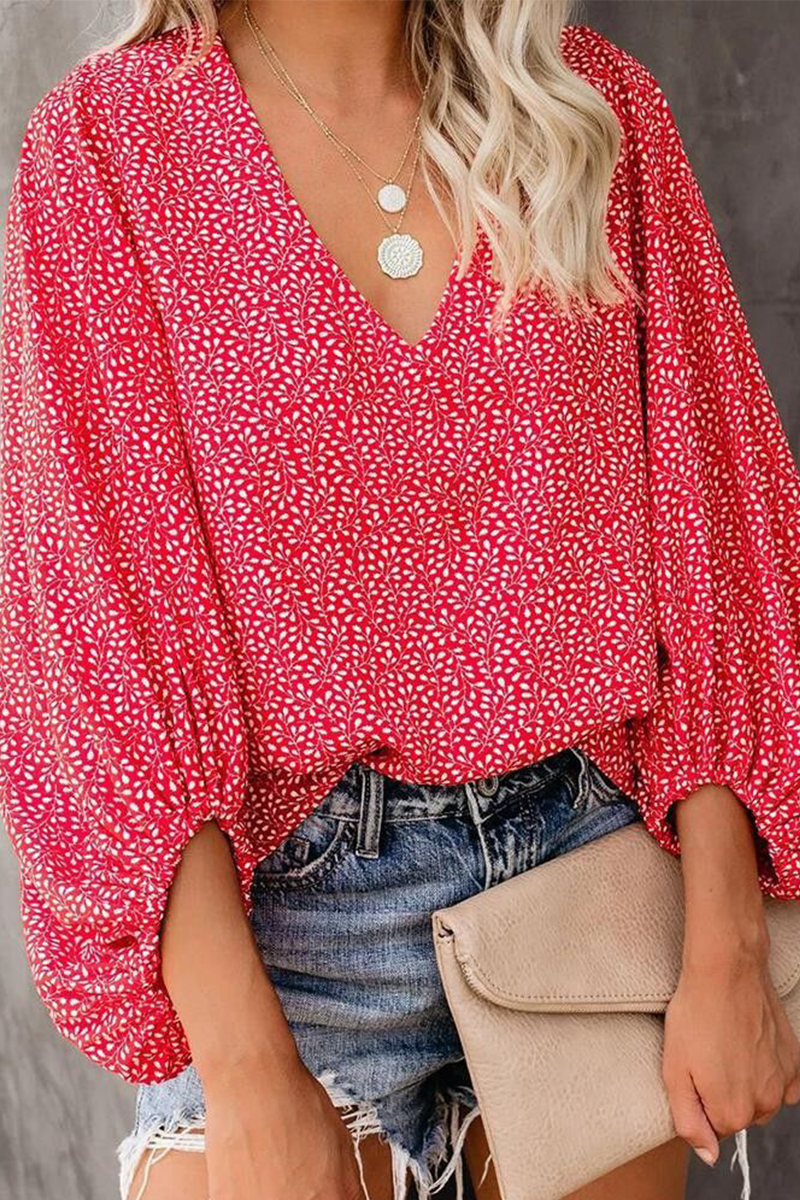 Print Basic V Neck Blouses(8 Colors)