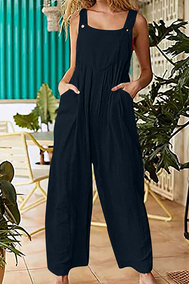 Pocket Buttons Square Collar Straight Jumpsuits