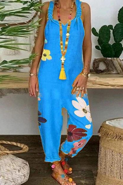 Patchwork Backless Fold V Neck Loose Jumpsuits(5 Colors)