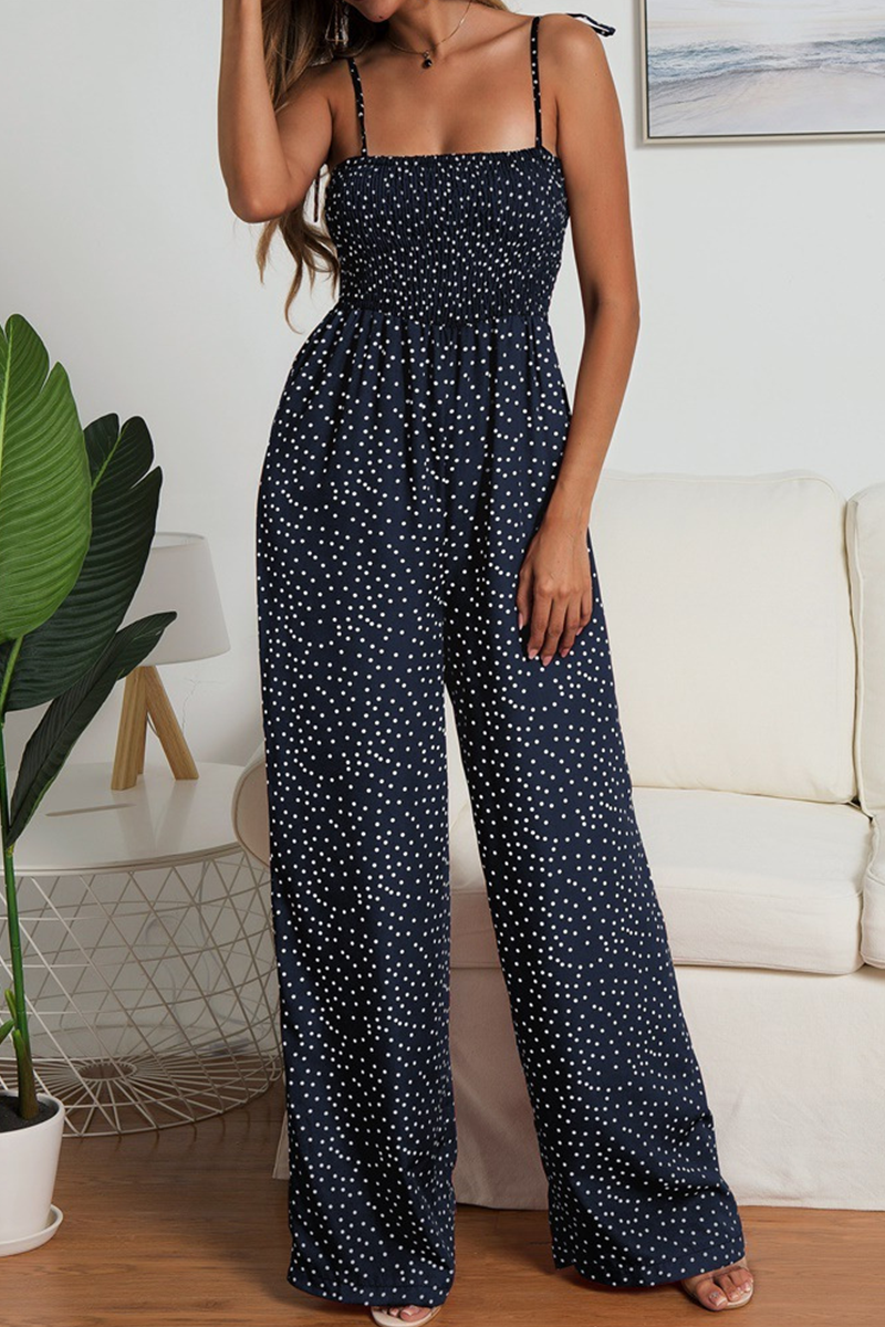 Dot Patchwork Strap Design Strapless Straight Jumpsuits