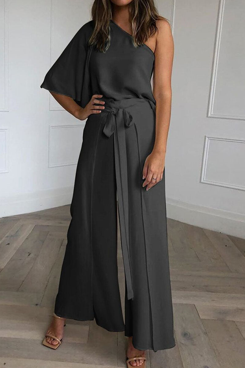 Street One Shoulder Short Sleeve Two Pieces