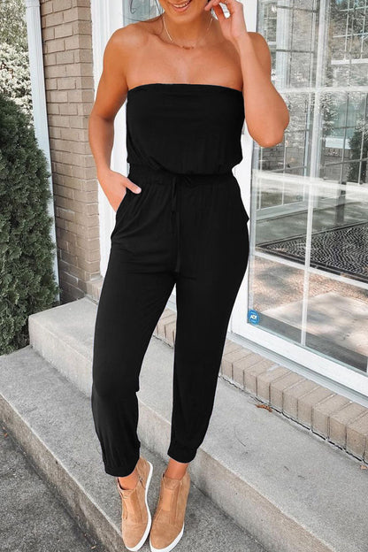 Street Patchwork Strapless Jumpsuits(3 Colors)