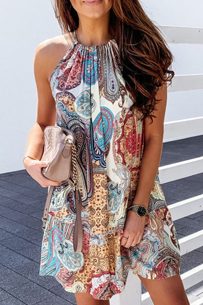 Street Print Halter a Line Mini Dresses
