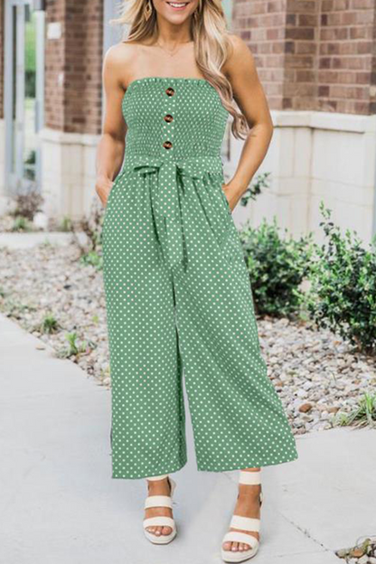 Dot Frenulum Buckle Strapless Straight Jumpsuits