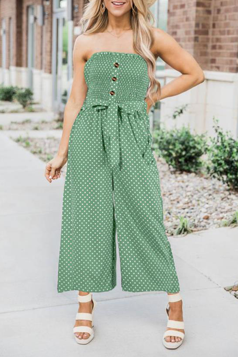 Dot Frenulum Buckle Strapless Straight Jumpsuits
