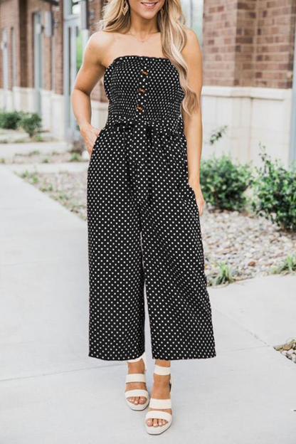 Dot Frenulum Buckle Strapless Straight Jumpsuits