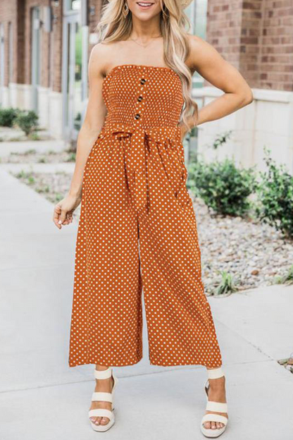 Dot Frenulum Buckle Strapless Straight Jumpsuits