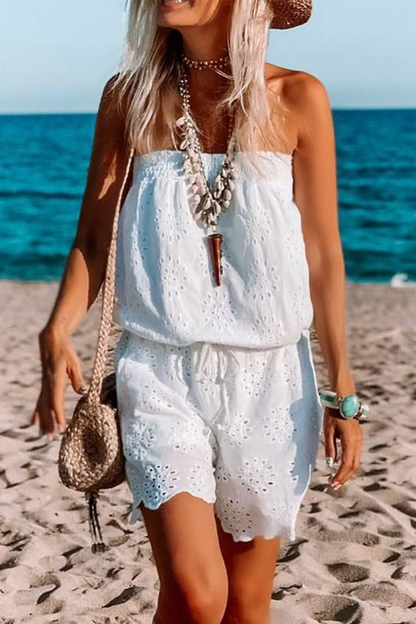 Hollowed Out Frenulum Strapless Loose Rompers