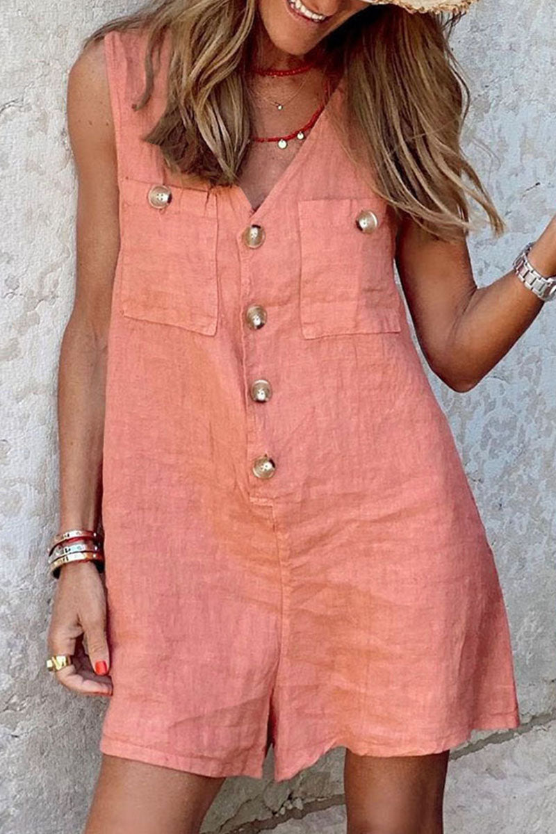 Patchwork V Neck Loose Rompers