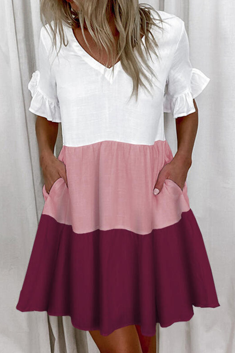 V Neck a Line Mini Dresses(4 Colors)