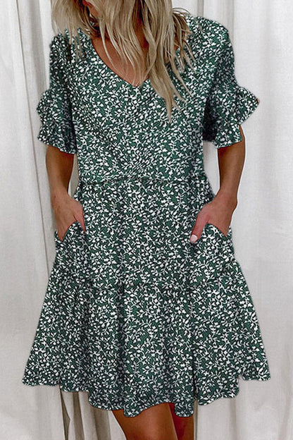 Print V Neck a Line Mini Dresses(7 Colors)