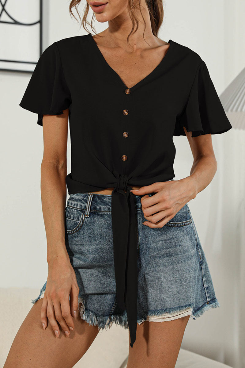 Sweet Patchwork V Neck T-shirts