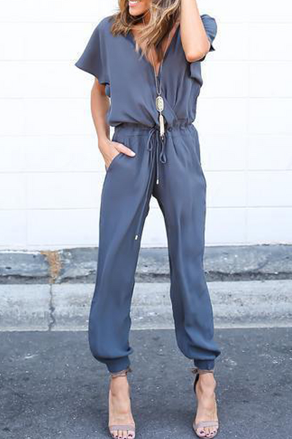 Street Frenulum V Neck Jumpsuits(3 Colors)