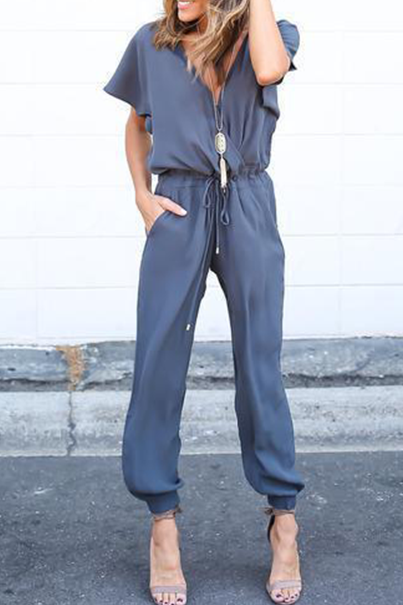 Street Frenulum V Neck Jumpsuits(3 Colors)