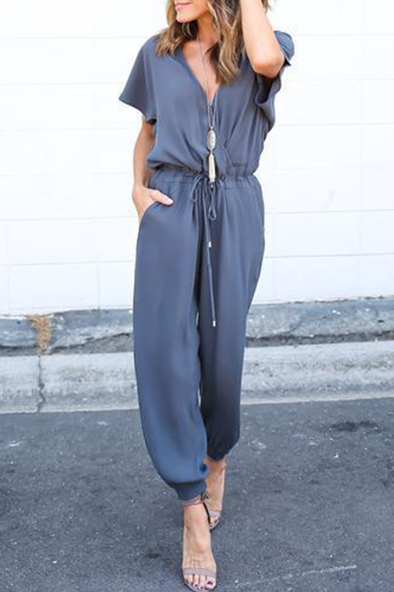 Street Frenulum V Neck Jumpsuits(3 Colors)