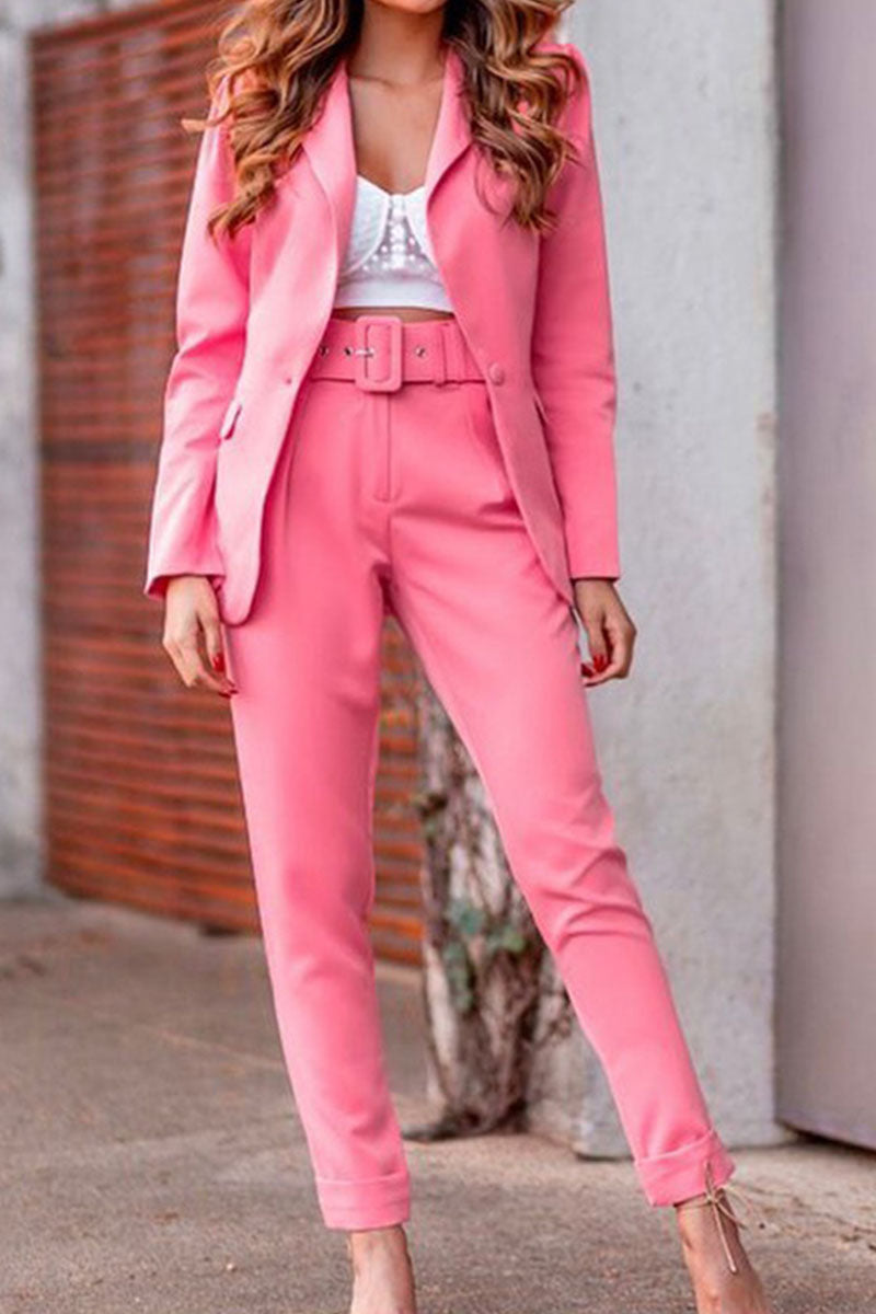 Patchwork Turndown Collar Long Sleeve Two Pieces