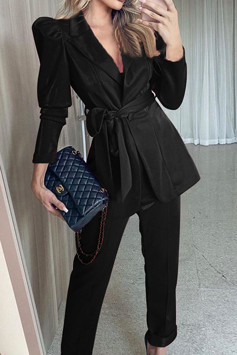 Street Patchwork Turndown Collar Long Sleeve Two Pieces
