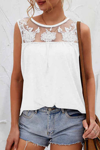 Lace Mesh O Neck T-shirts