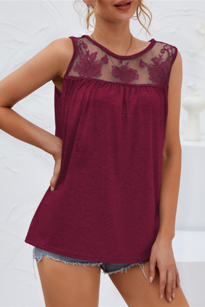 Lace Mesh O Neck T-shirts