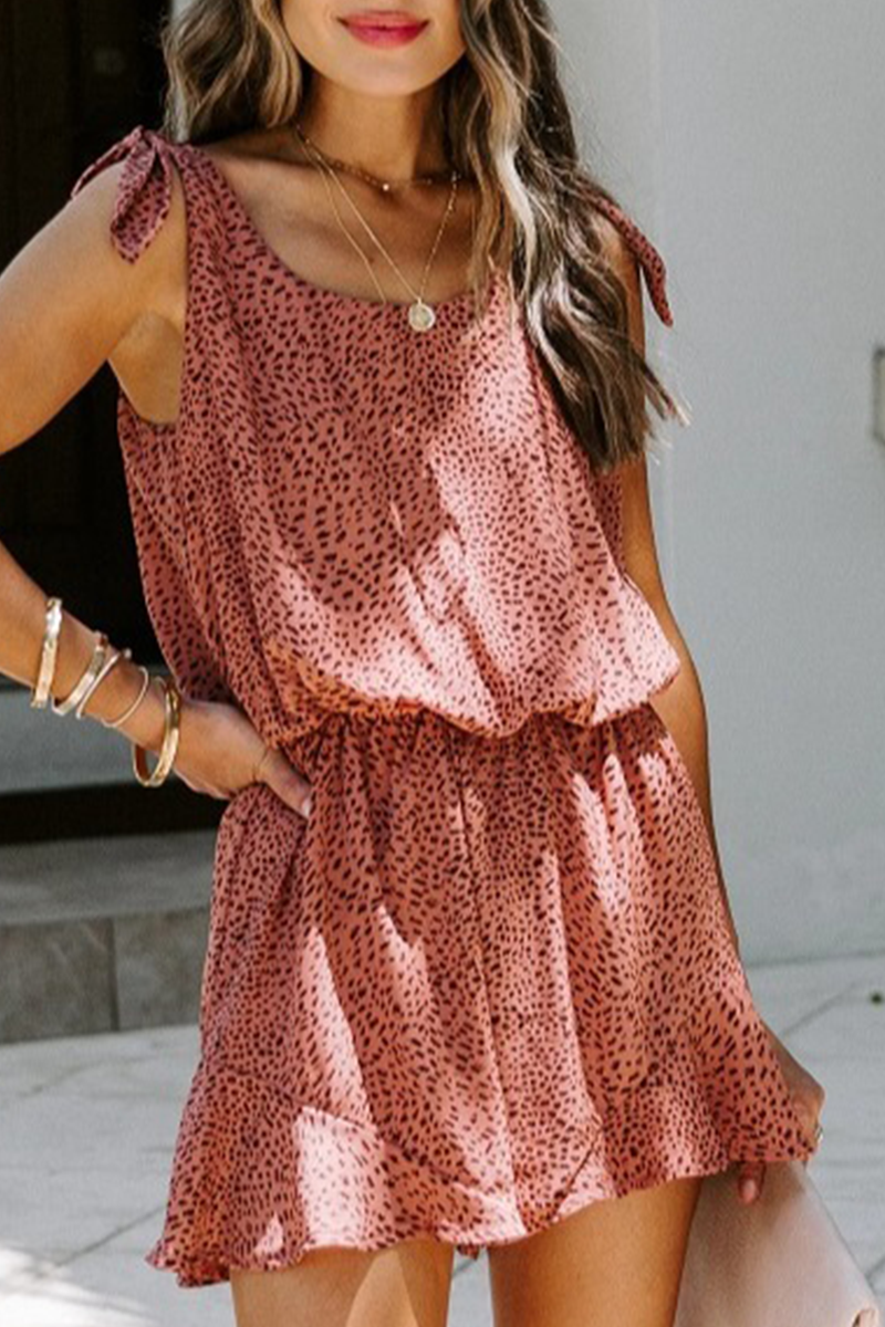 Print Patchwork Strap Design U Neck Loose Rompers