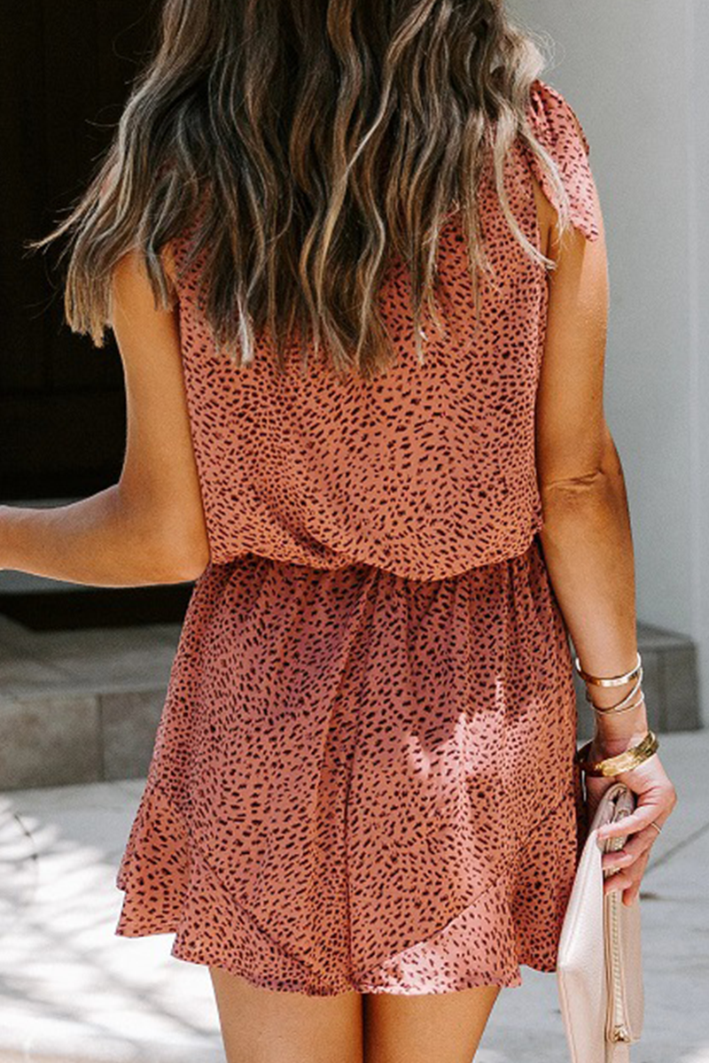 Print Patchwork Strap Design U Neck Loose Rompers