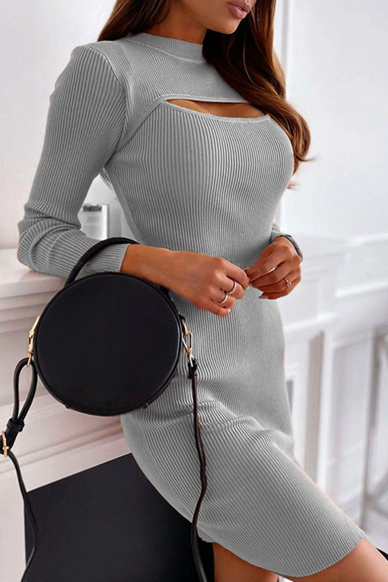 Street Hollowed Out O Neck Pencil Skirt Dresses