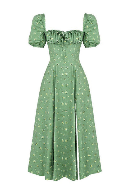 Puff Sleeve Midi Dress in Green