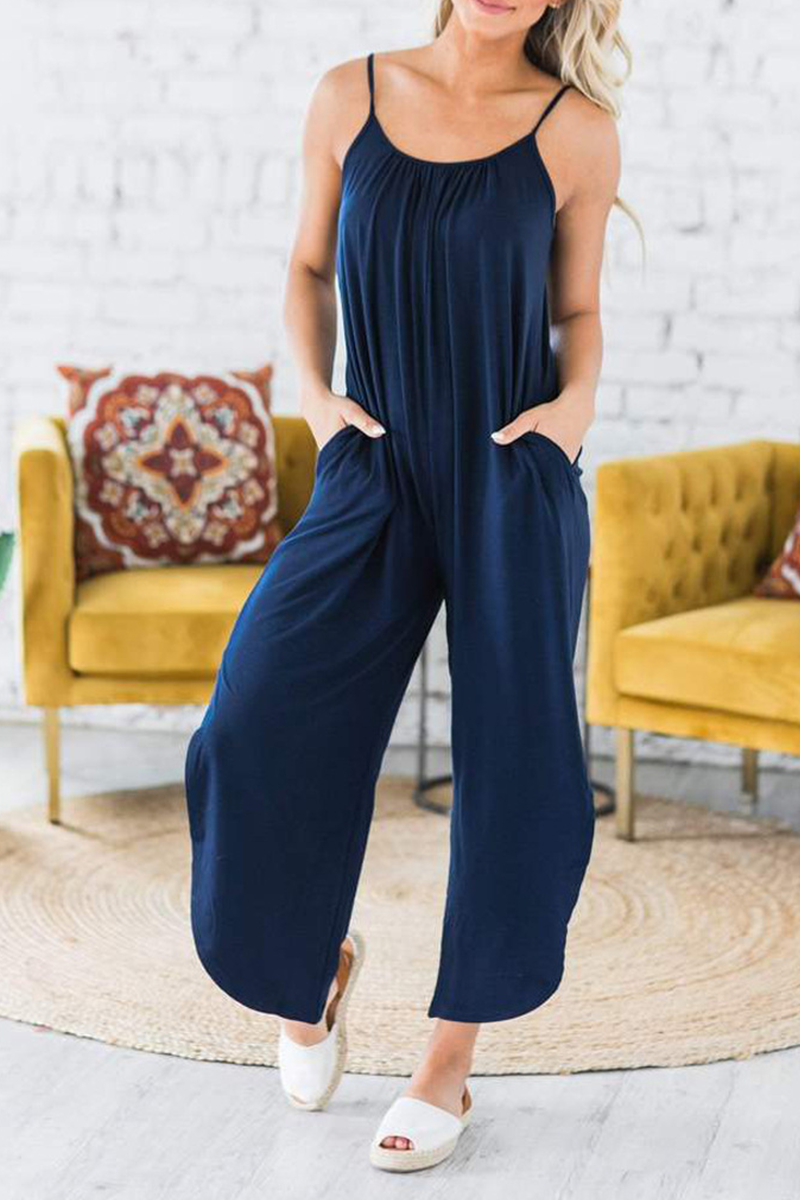 Slit Capris O Neck Loose Jumpsuits(4 Colors)