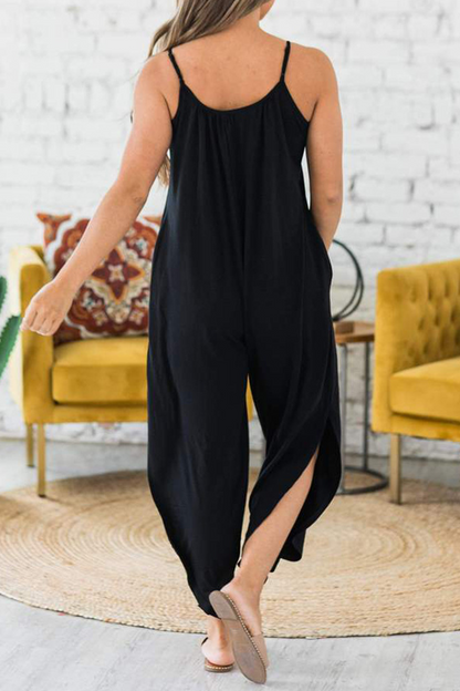 Slit Capris O Neck Loose Jumpsuits(4 Colors)