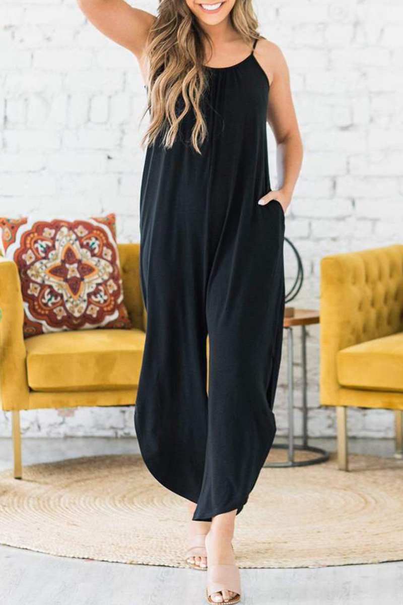 Slit Capris O Neck Loose Jumpsuits(4 Colors)