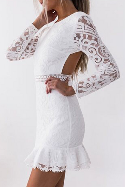 Hollowed Out Frenulum Backless O Neck Wrapped Skirt Dresses