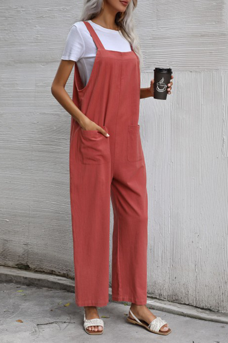 Pocket Buttons Straight Jumpsuits