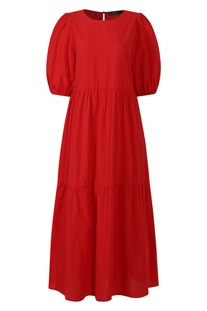 Patchwork Buttons O Neck Cake Skirt Dresses(3 Colors)
