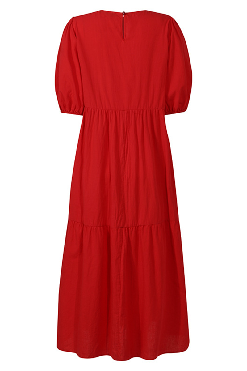 Patchwork Buttons O Neck Cake Skirt Dresses(3 Colors)
