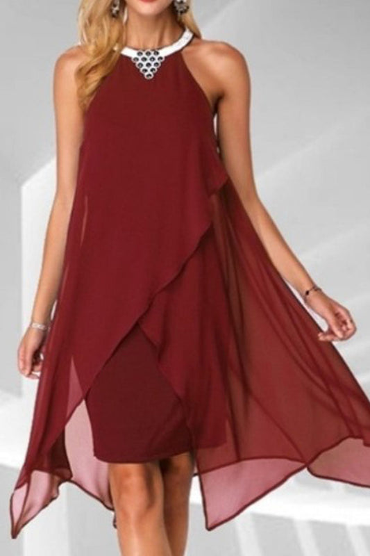 Street Patchwork O Neck Pencil Skirt Dresses(4 Colors)