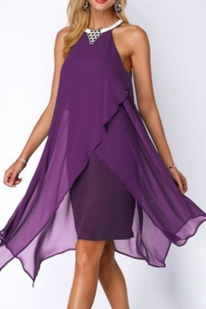 Street Patchwork O Neck Pencil Skirt Dresses(4 Colors)
