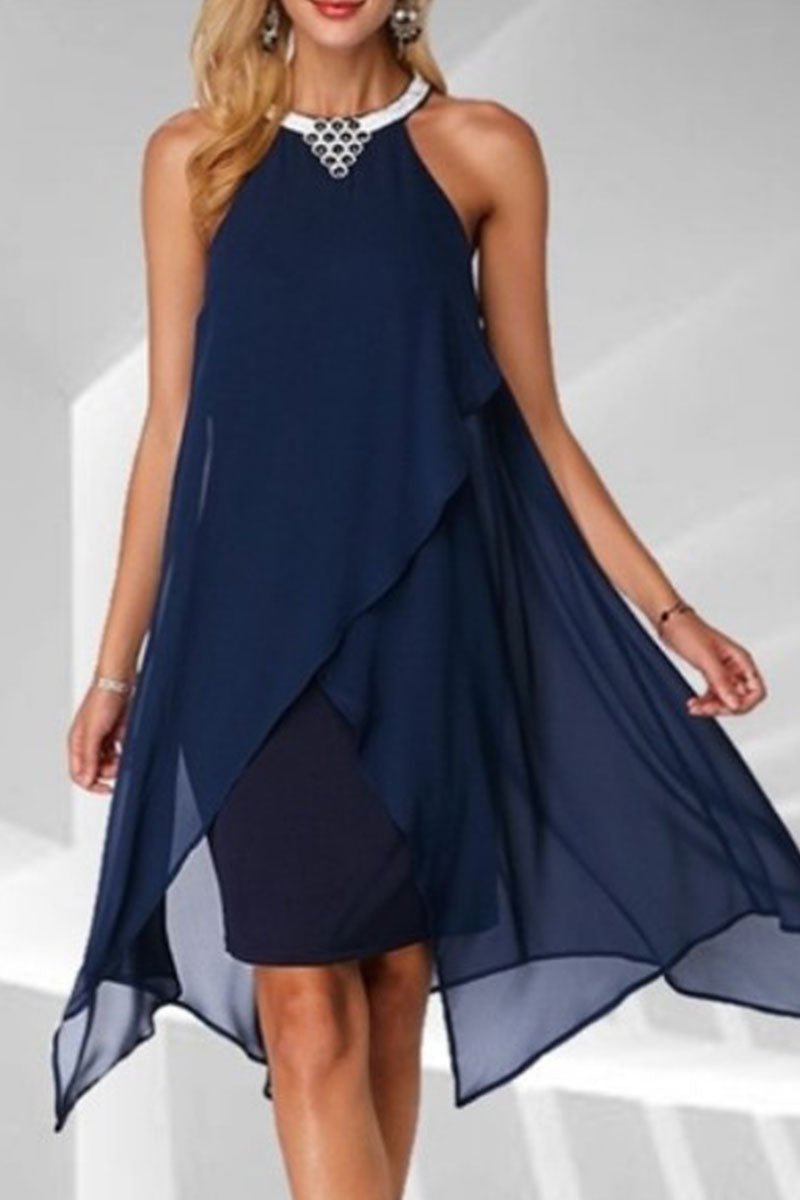 Street Patchwork O Neck Pencil Skirt Dresses(4 Colors)
