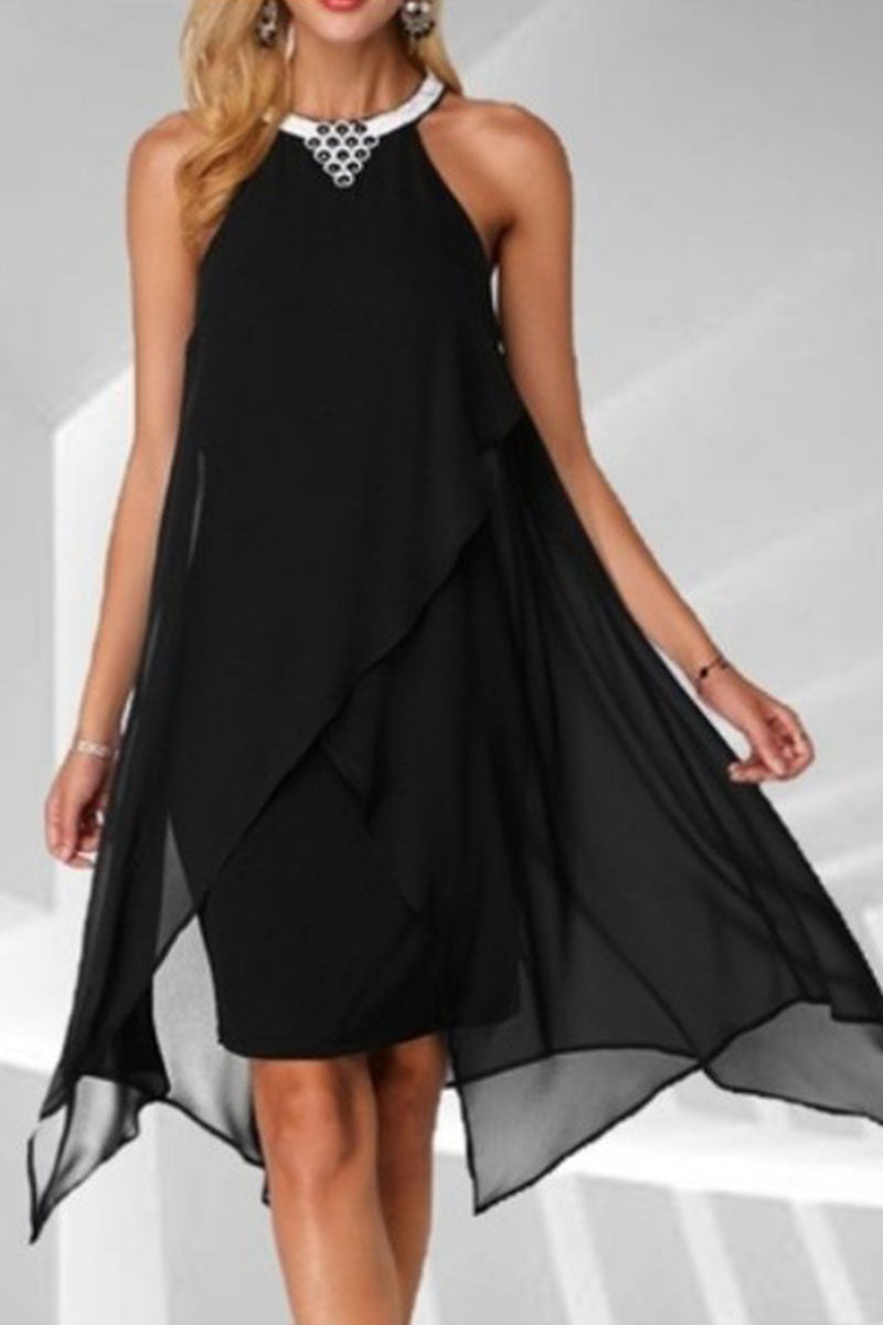 Street Patchwork O Neck Pencil Skirt Dresses(4 Colors)