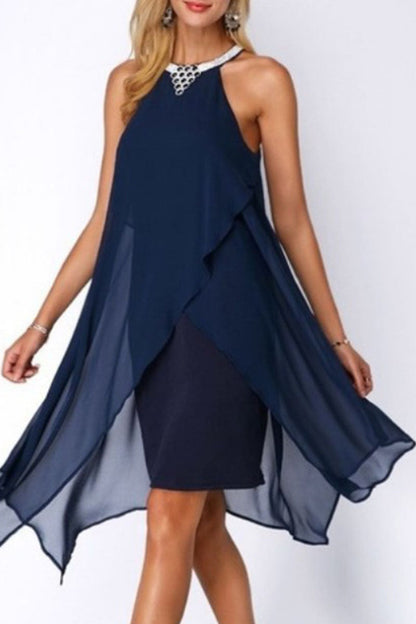 Street Patchwork O Neck Pencil Skirt Dresses(4 Colors)