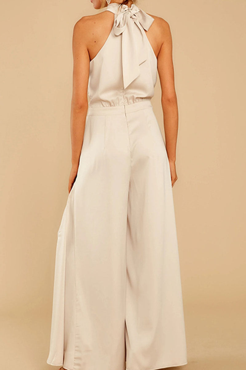 Patchwork Halter Loose Jumpsuits