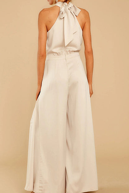 Patchwork Halter Loose Jumpsuits