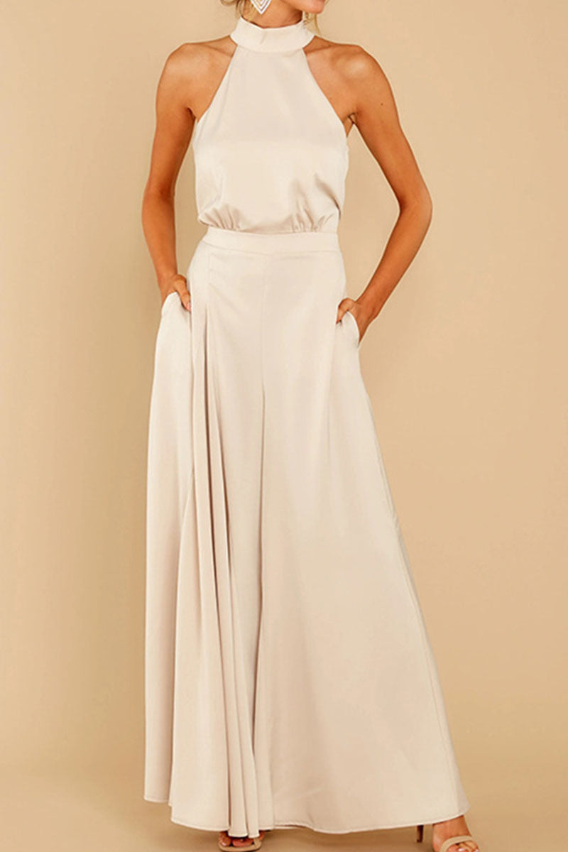 Patchwork Halter Loose Jumpsuits