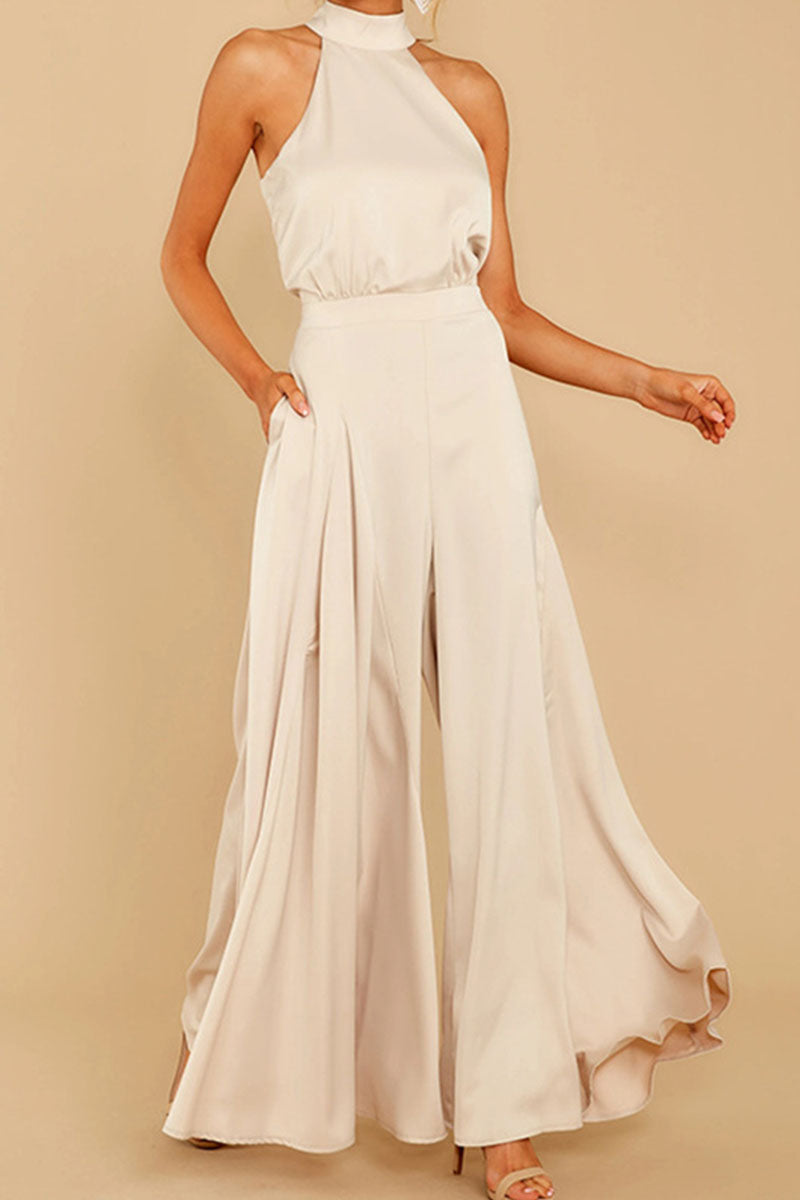 Patchwork Halter Loose Jumpsuits(5 Colors)