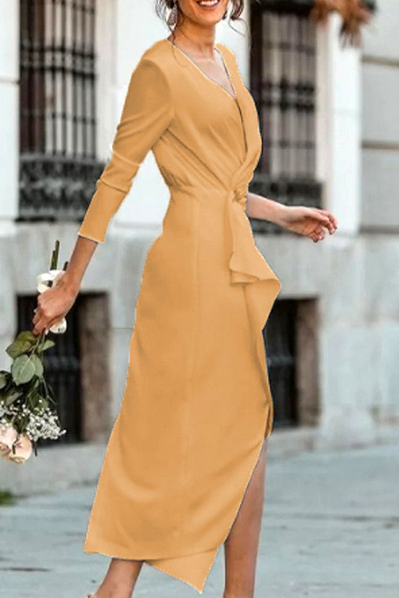 Celebrities Patchwork V Neck Pencil Skirt Dresses(4 Colors)