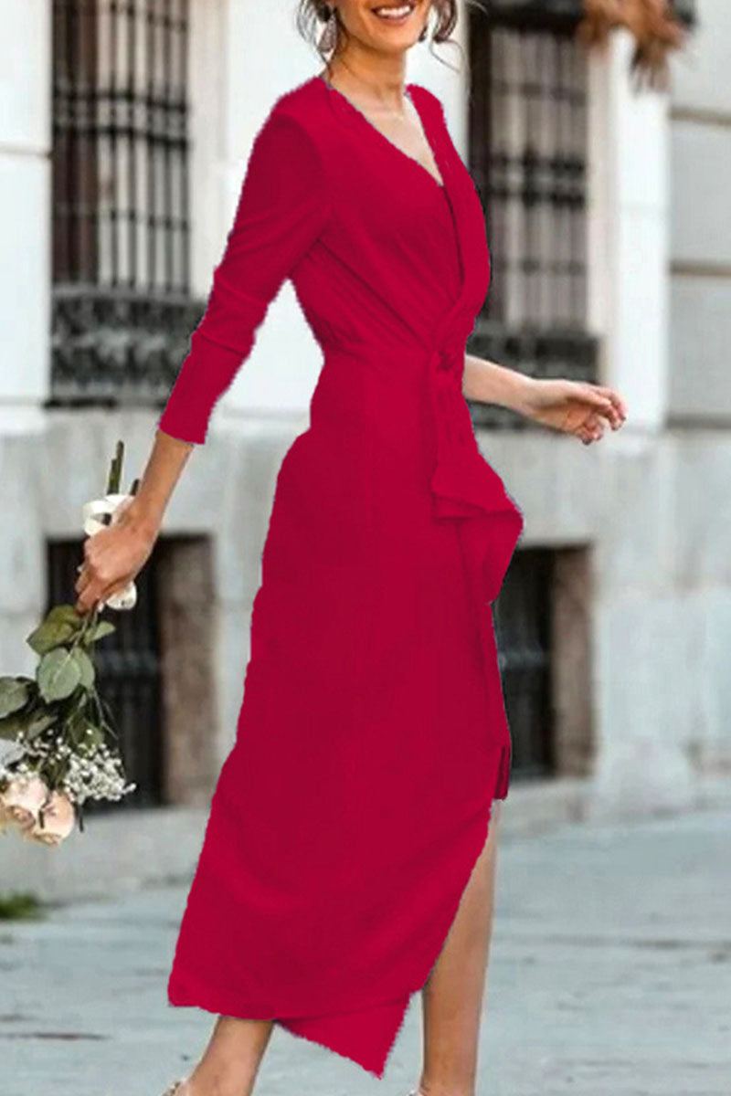 Celebrities Patchwork V Neck Pencil Skirt Dresses(4 Colors)