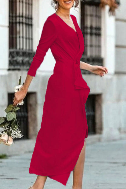 Celebrities Patchwork V Neck Pencil Skirt Dresses(4 Colors)
