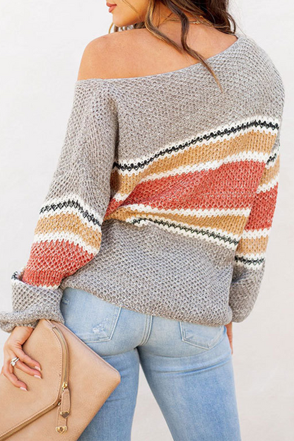 Patchwork Hollowed Out Contrast O Neck Tops Sweater