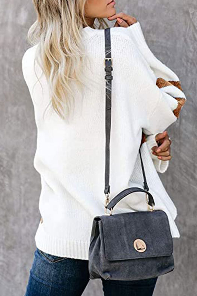 Patchwork Contrast O Neck Tops Sweater(5 Colors)