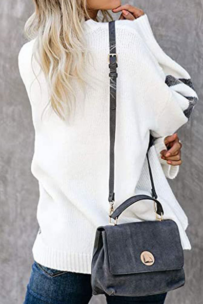 Patchwork Contrast O Neck Tops Sweater